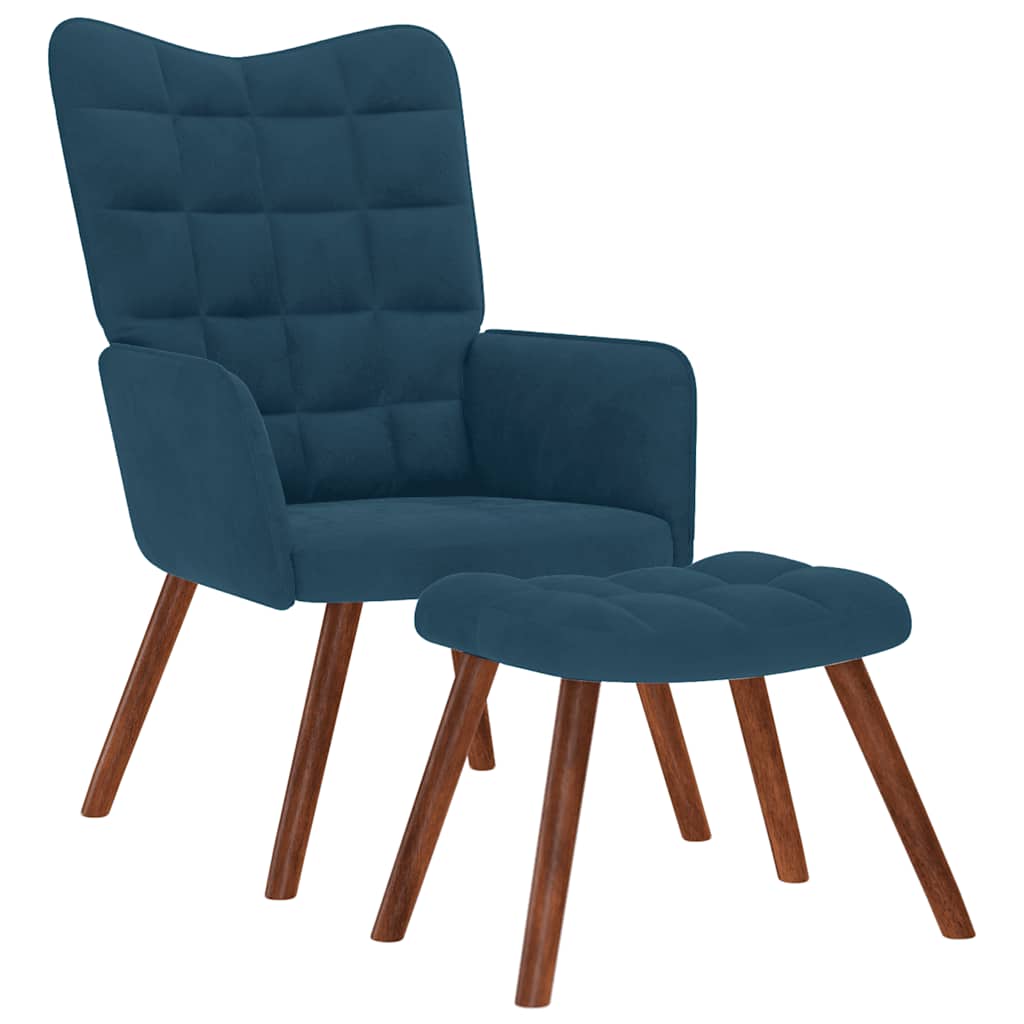 Stolica za opuštanje sa osloncem za noge plava baršunasta
