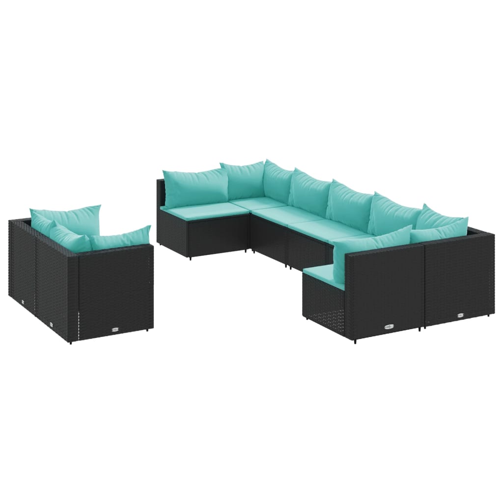 9-dijelni set vrtnih sofa s jastucima crni od poliratana