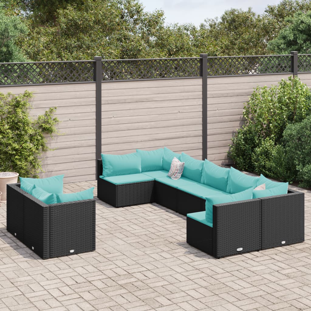 9-dijelni set vrtnih sofa s jastucima crni od poliratana