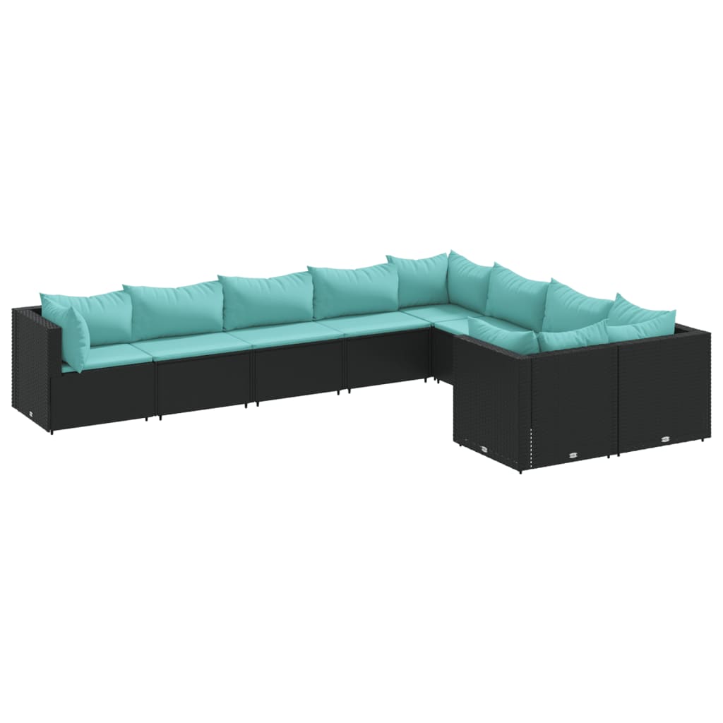 9-dijelni set vrtnih sofa s jastucima crni od poliratana