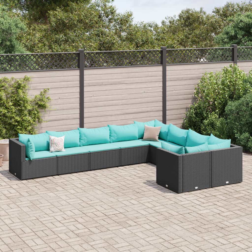 9-dijelni set vrtnih sofa s jastucima crni od poliratana