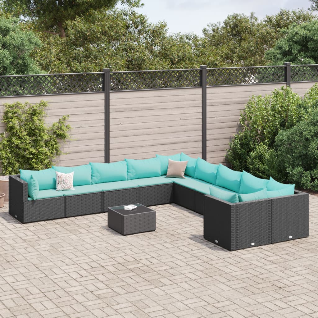11-dijelni set vrtnih sofa od poliratana s jastucima crni