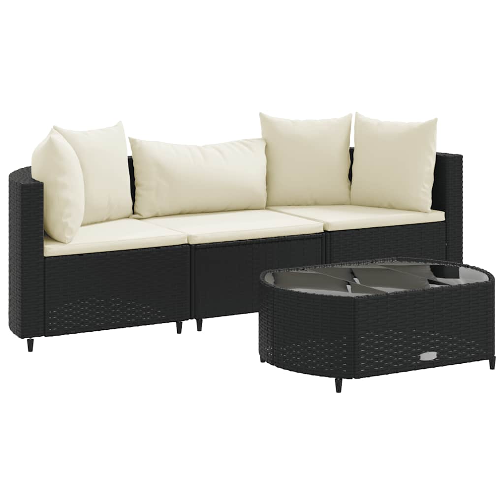 4-dijelni set vrtnih sofa od poliratana s jastucima crni