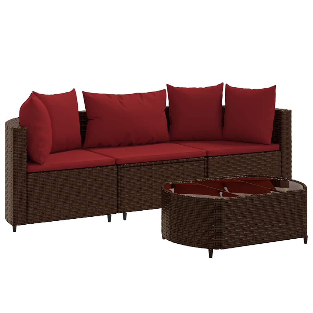4-dijelni set vrtnih sofa od poliratana s jastucima smeđi