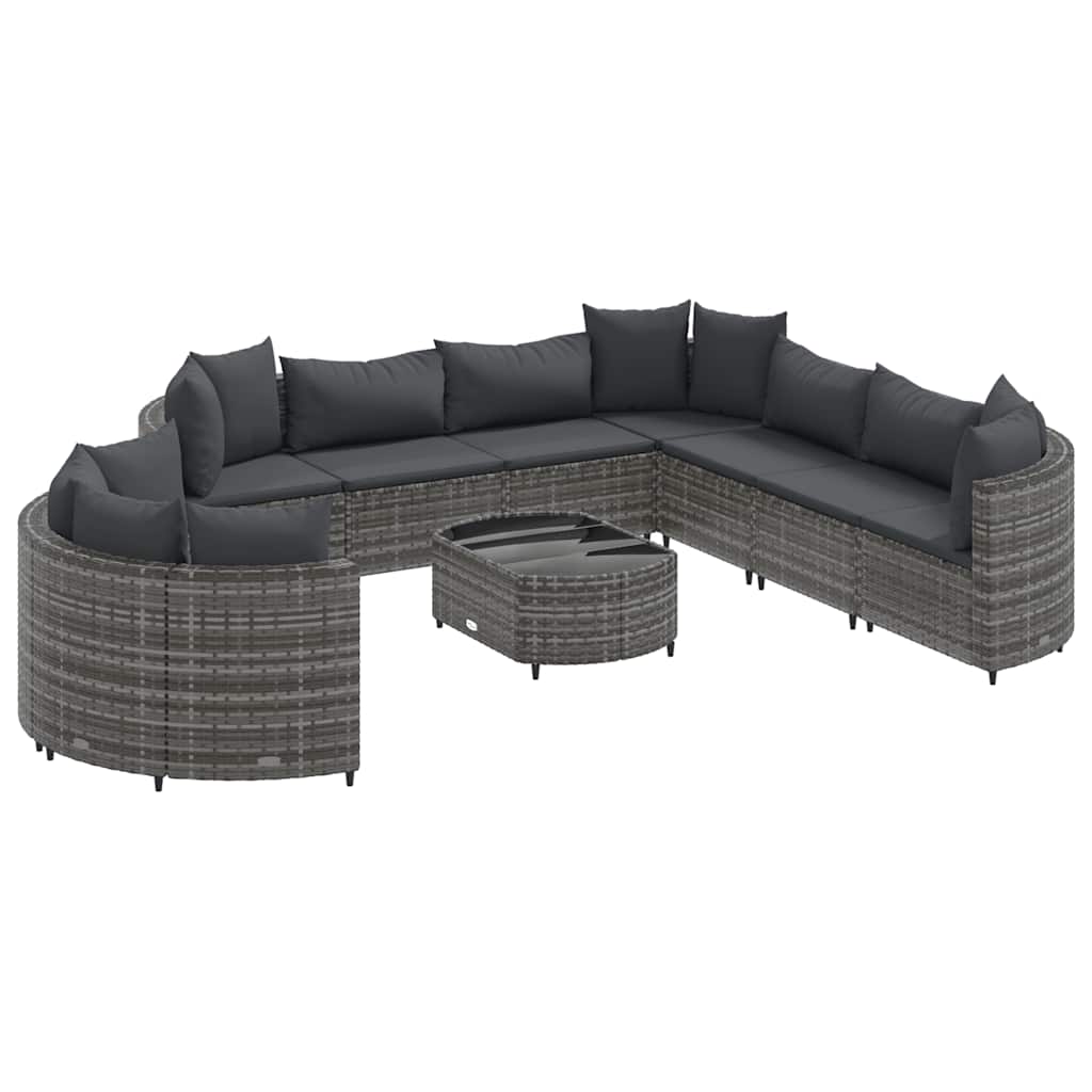 10-dijelni set vrtnih sofa od poliratana s jastucima sivi