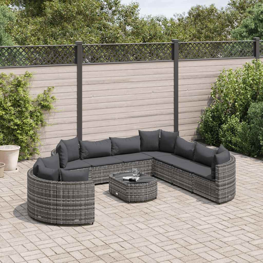 10-dijelni set vrtnih sofa od poliratana s jastucima sivi