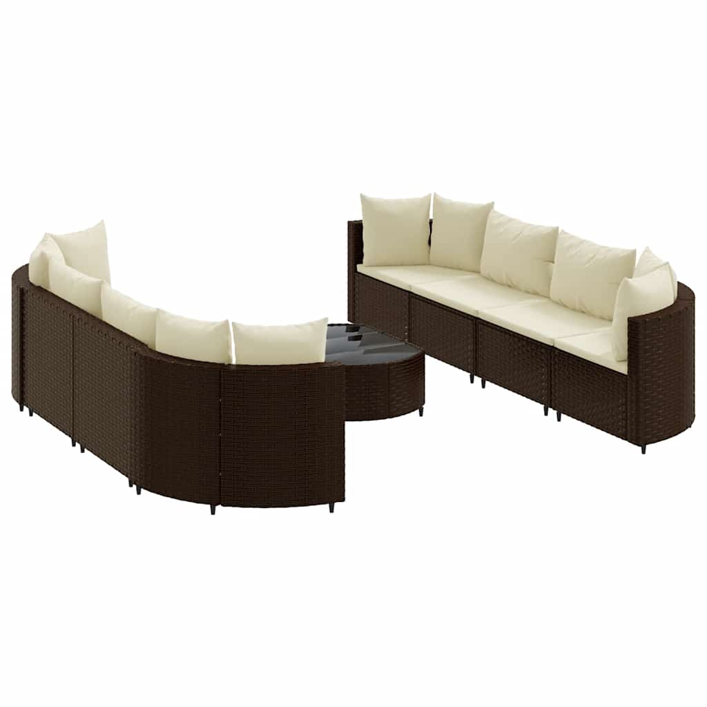 9-dijelni set vrtnih sofa s jastucima poliratan smeđi