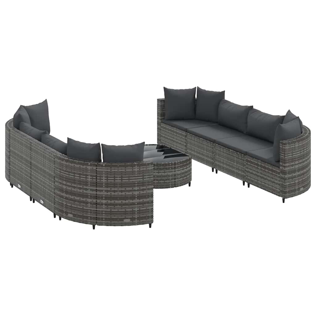 9-dijelni set vrtnih sofa od poliratana s jastucima sivi