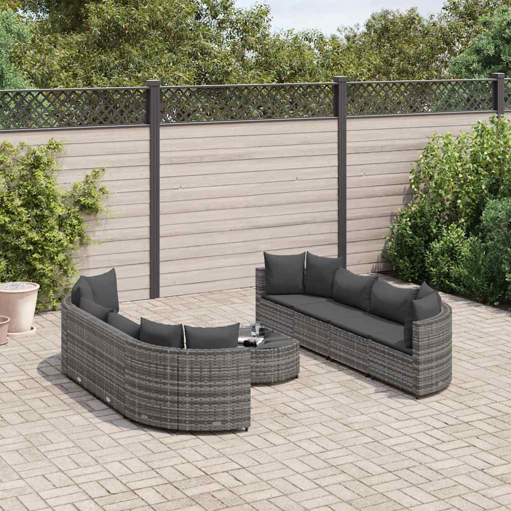 9-dijelni set vrtnih sofa od poliratana s jastucima sivi