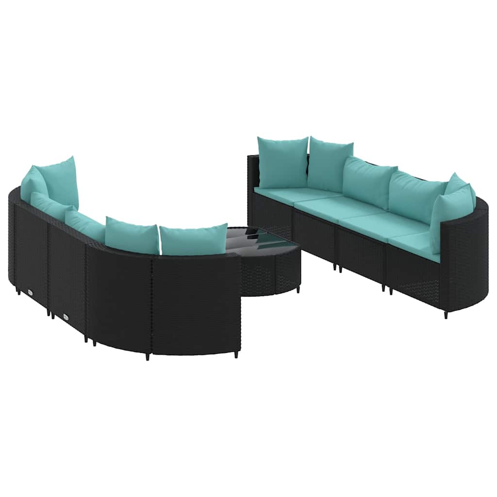 9-dijelni set vrtnih sofa s jastucima crni od poliratana