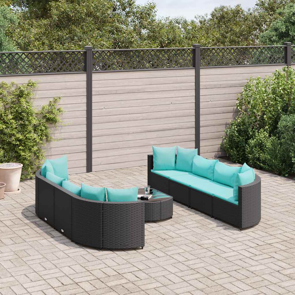 9-dijelni set vrtnih sofa s jastucima crni od poliratana