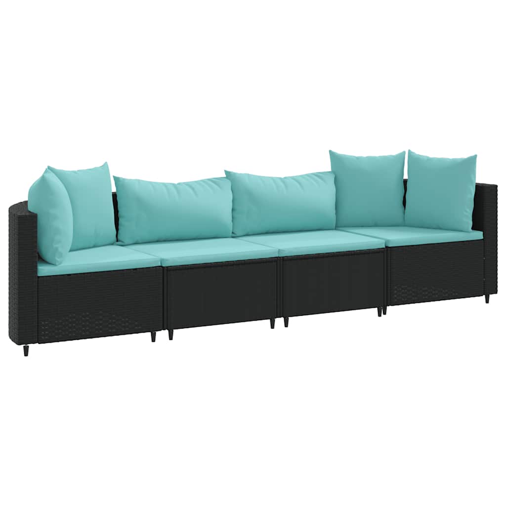 4-dijelni set vrtnih sofa od poliratana s jastucima crni