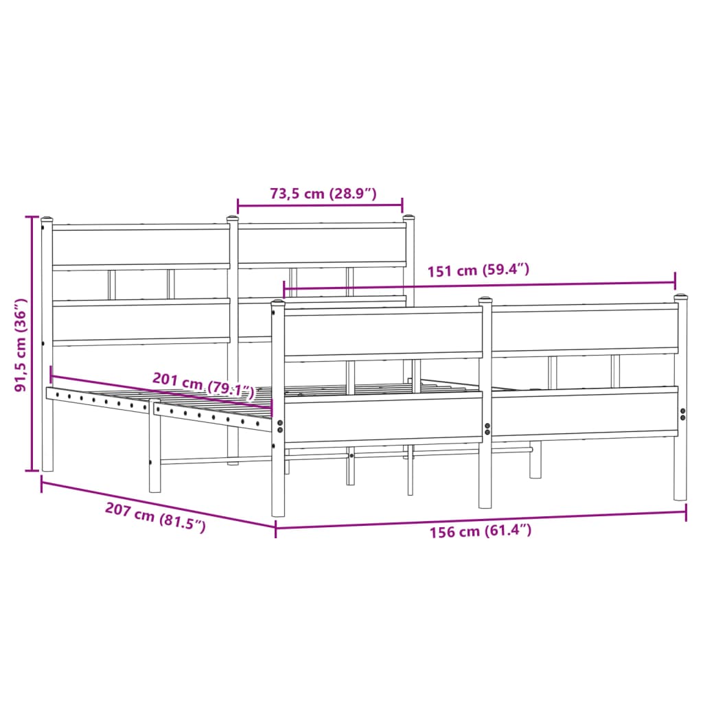 Metalni okvir kreveta bez madraca boja hrasta 150 x 200 cm