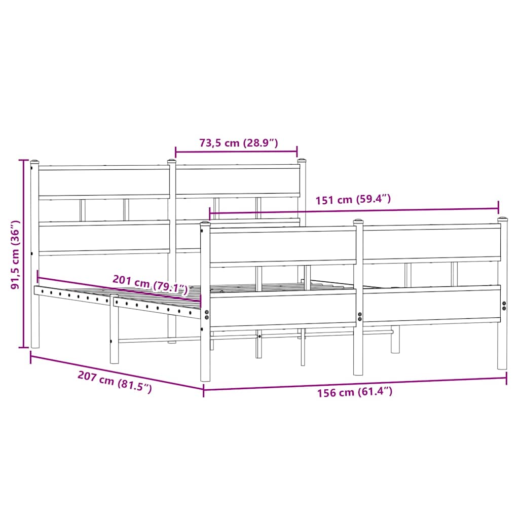 Metalni okvir kreveta bez madraca boja hrasta sonome 150x200 cm