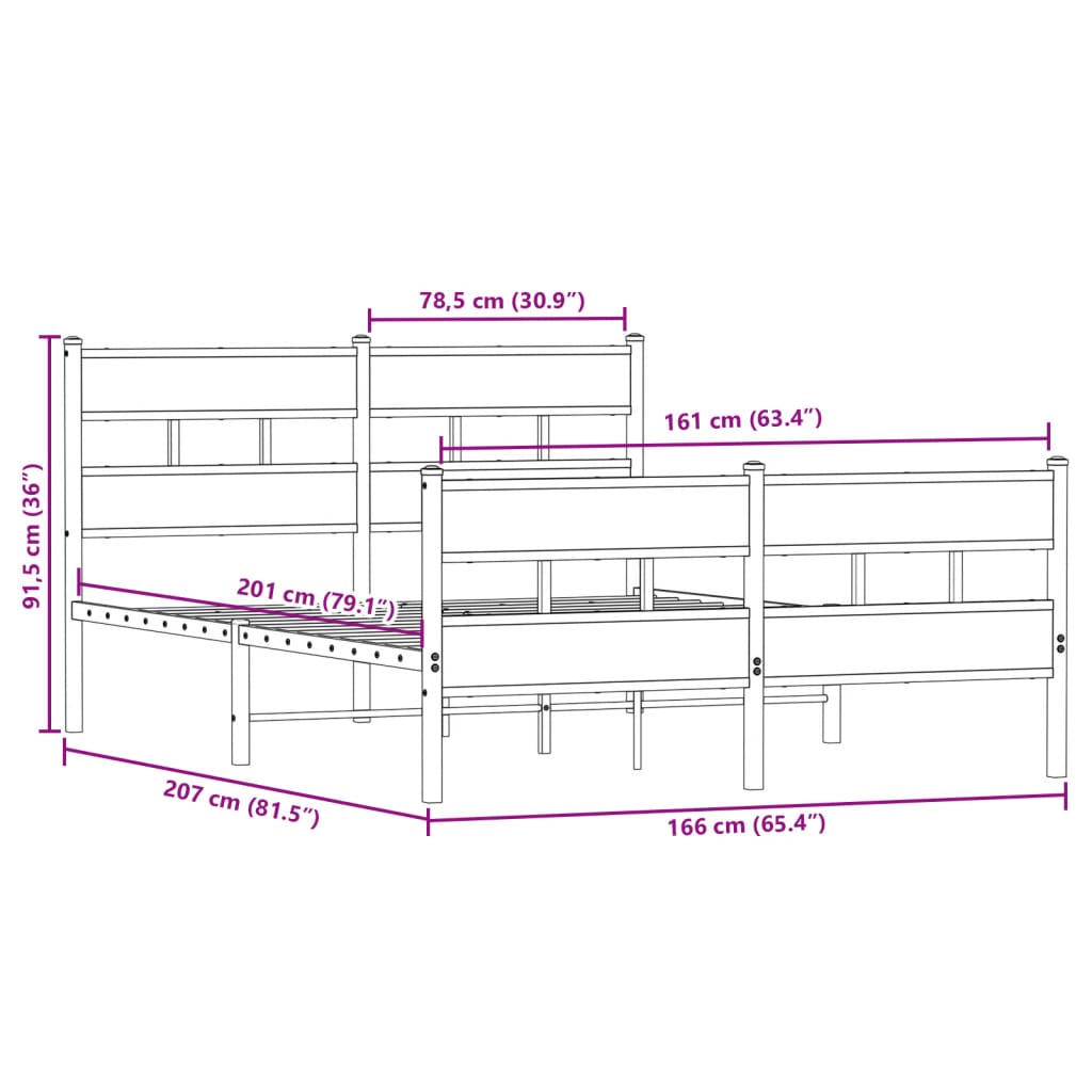 Metalni okvir kreveta bez madraca boja hrasta sonome 160x200 cm