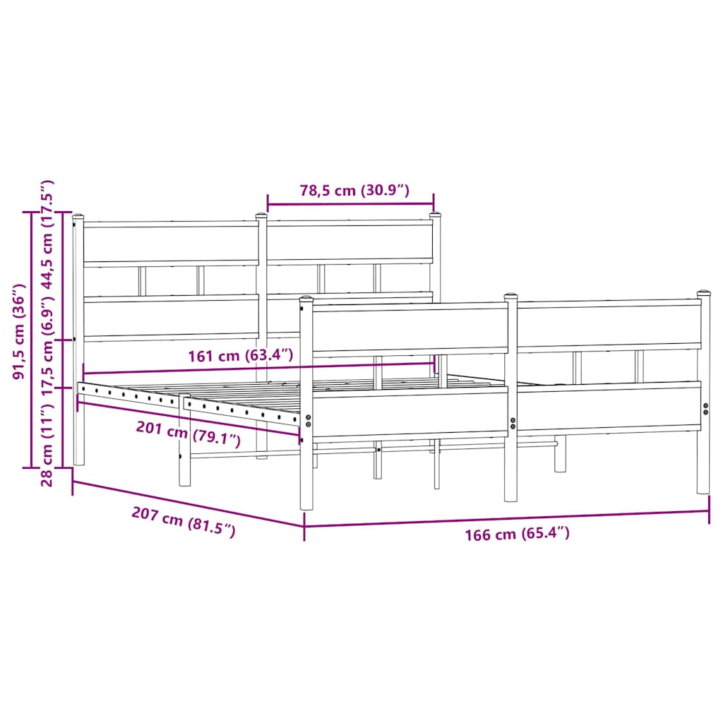 Metalni okvir kreveta bez madraca smeđa boja hrasta 160x200 cm