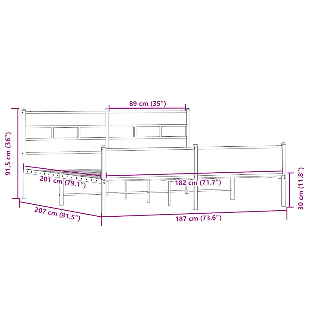 Metalni okvir kreveta bez madraca boja hrasta sonome 180x200 cm