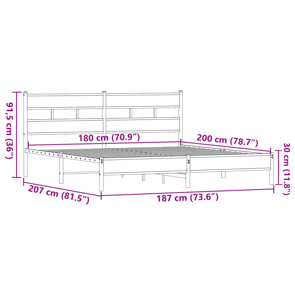 Metalni okvir kreveta bez madraca smeđa boja hrasta 180x200 cm