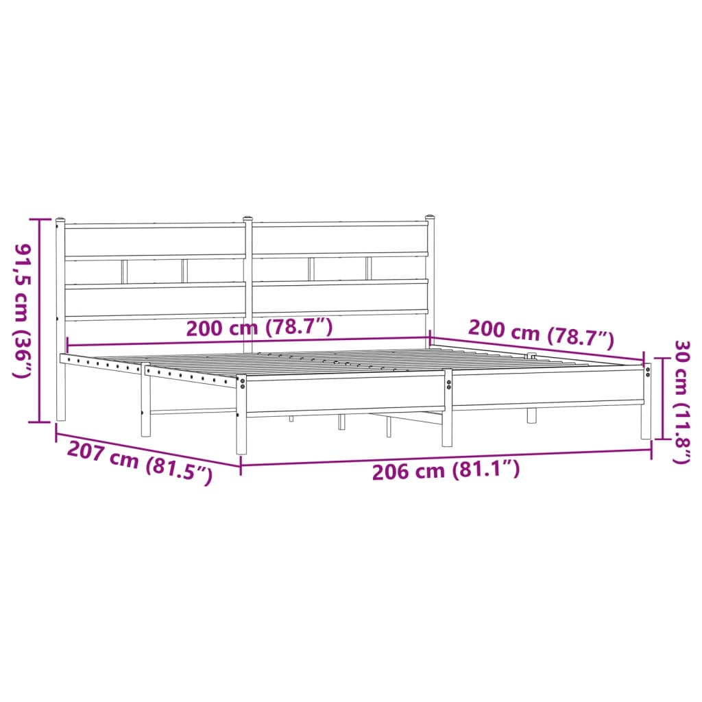Metalni okvir kreveta bez madraca smeđa boja hrasta 200x200 cm