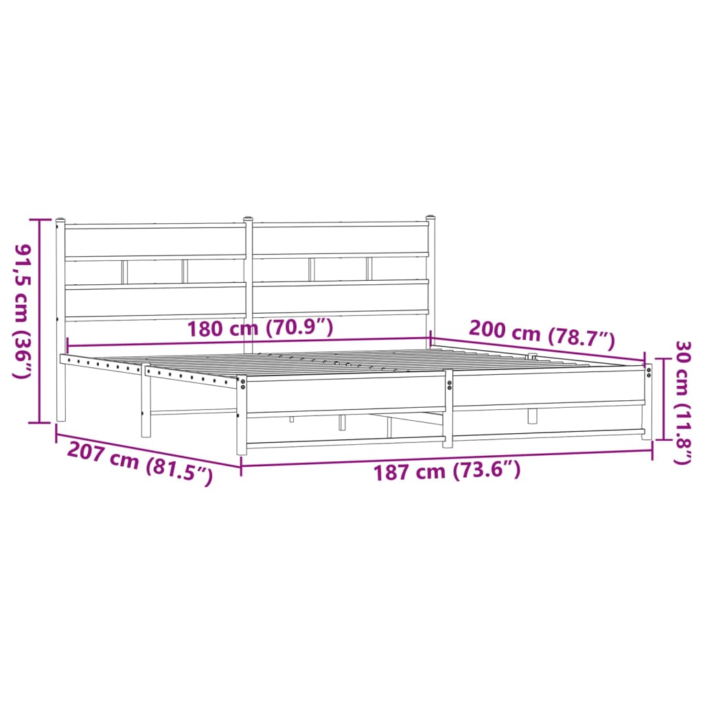 Metalni okvir kreveta bez madraca smeđa boja hrasta 180x200 cm