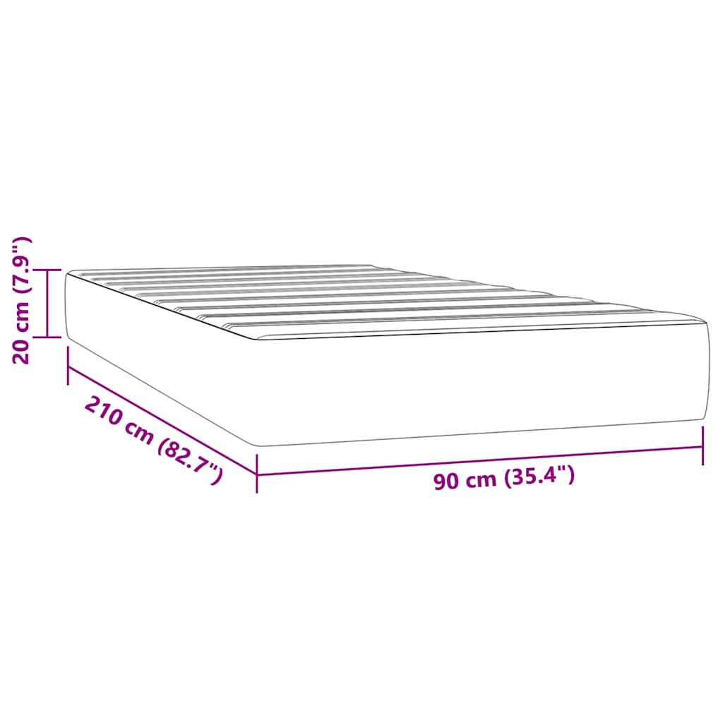 Madrac s džepičastim oprugama srednje tvrdoće rozi 90 x 210 x 20 cm baršunasti