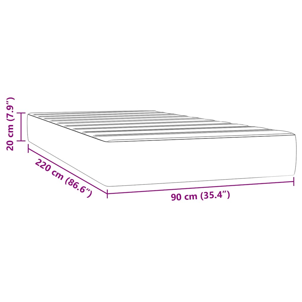 Madrac s oprugama srednje tvrdoće tamnosivi 90x220x20 cm baršunasti