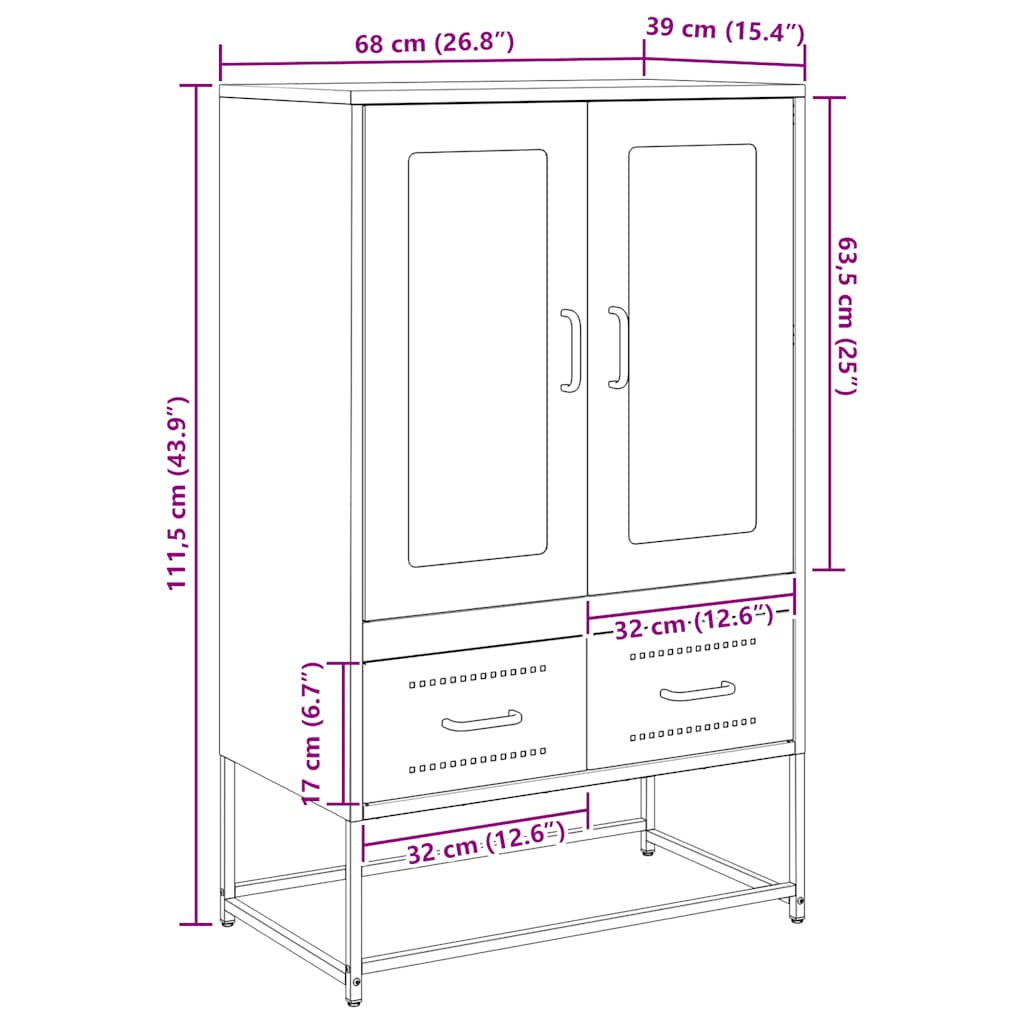 Visoka komoda antracit 68x39x111,5 cm od čelika