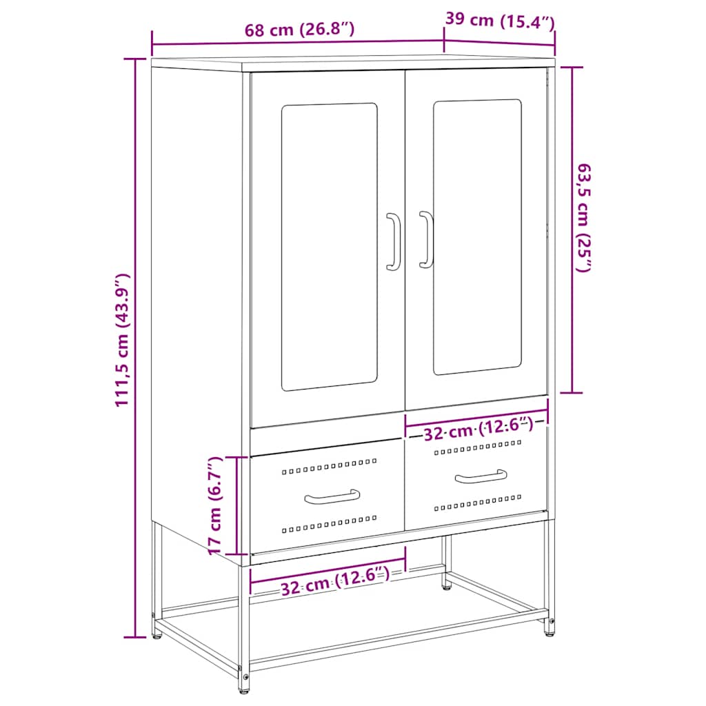 Visoka komoda maslinastozeleni 67 x 39 x 111,5 cm od čelika