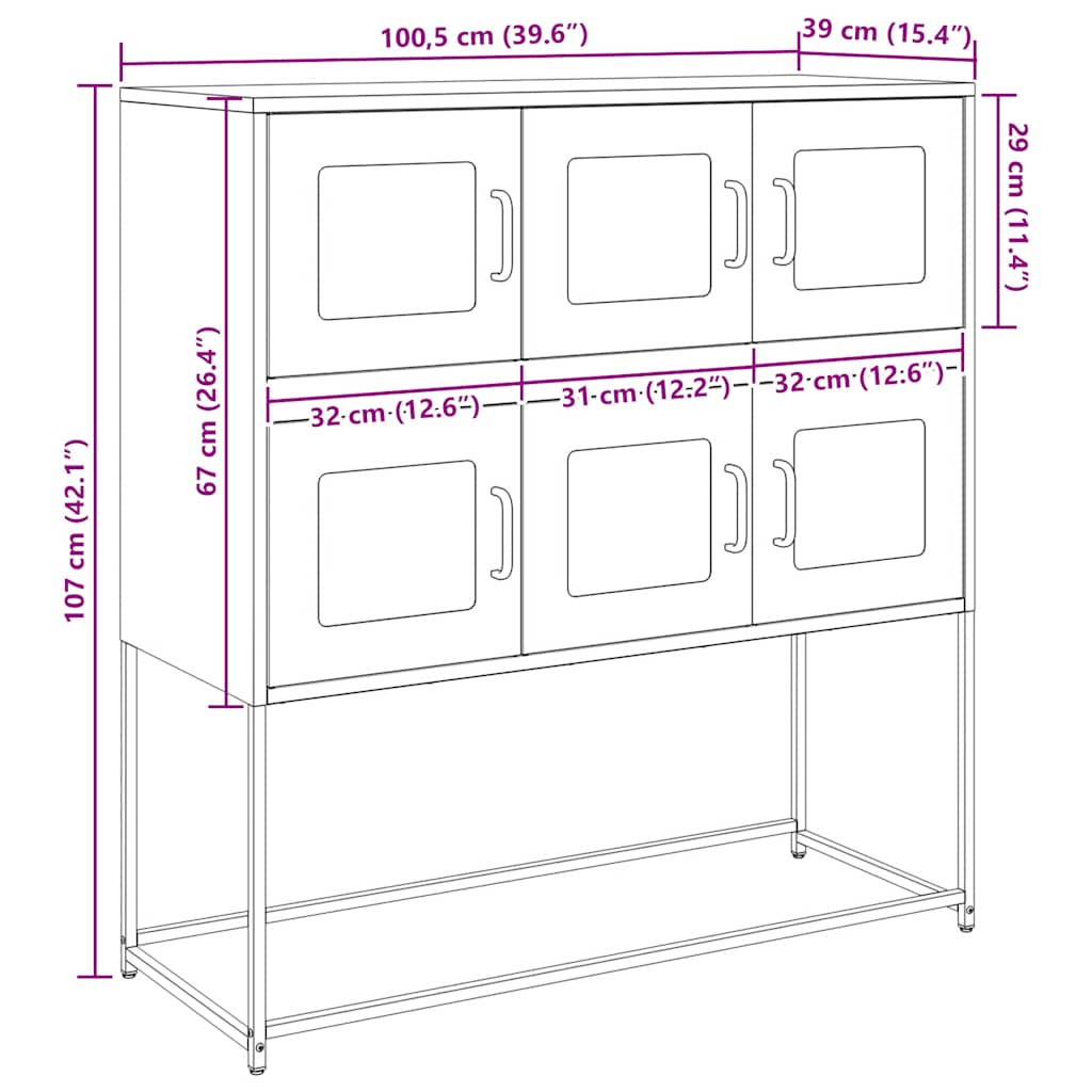 Komoda maslinastozelena 100,5x39x107 cm hladno valjani čelik
