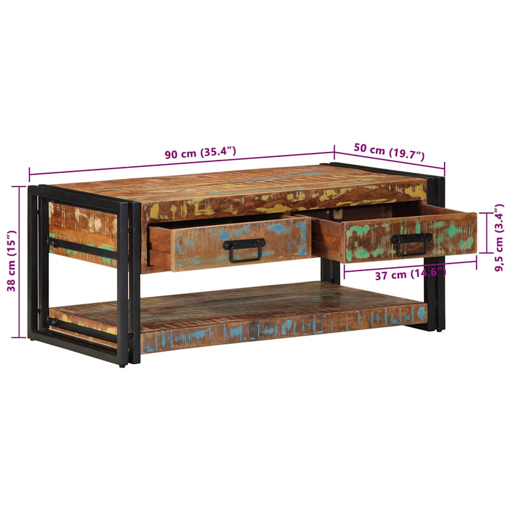 Višebojni stolić za kavu 90x50x38 cm puno drvo obrađeno