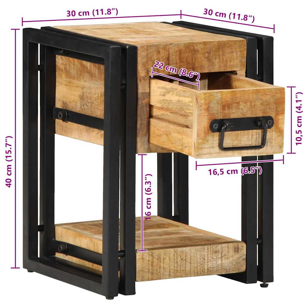 Noćni ormar 2 pcs Smeđa 30 x 30 x 40 cm Čvrsto drvo manga