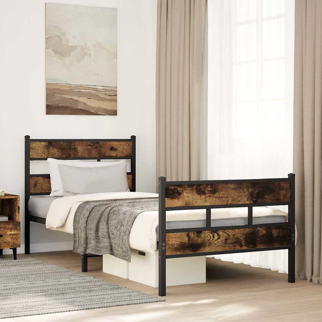Metalni okvir kreveta bez madraca boja hrasta 107x203 cm