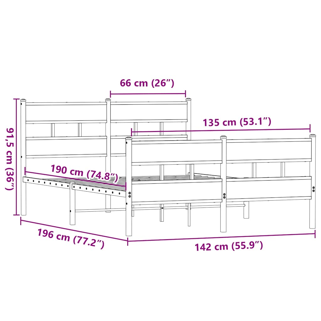 Metalni okvir kreveta bez madraca boja hrasta 135x190 cm