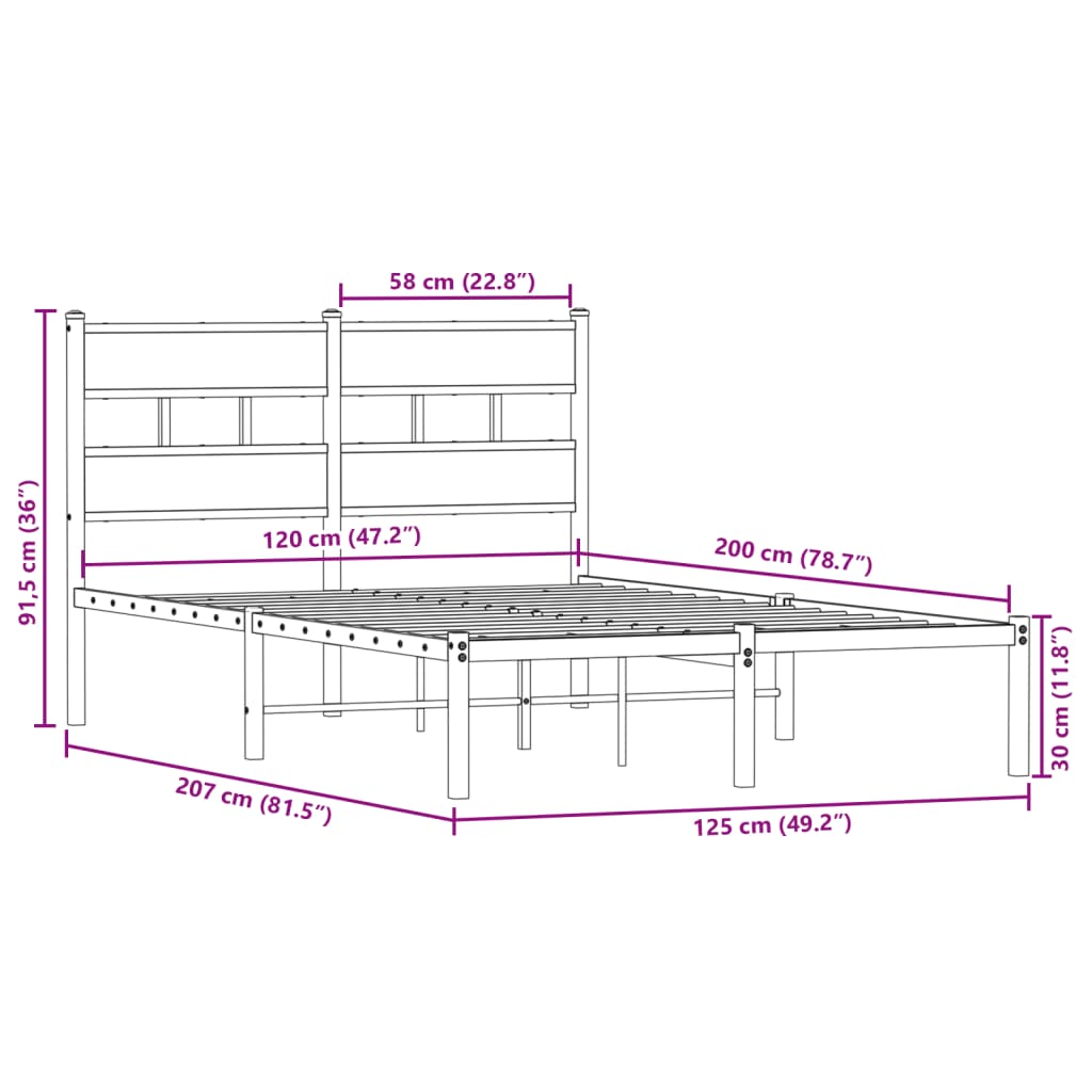 Metalni okvir kreveta bez madraca boja hrasta sonome 120x200 cm