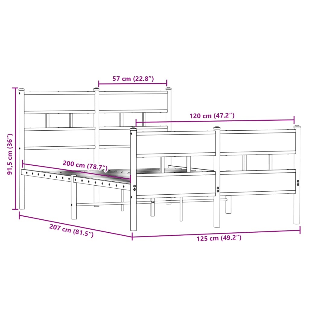Metalni okvir kreveta bez madraca boja hrasta sonome 120x200 cm