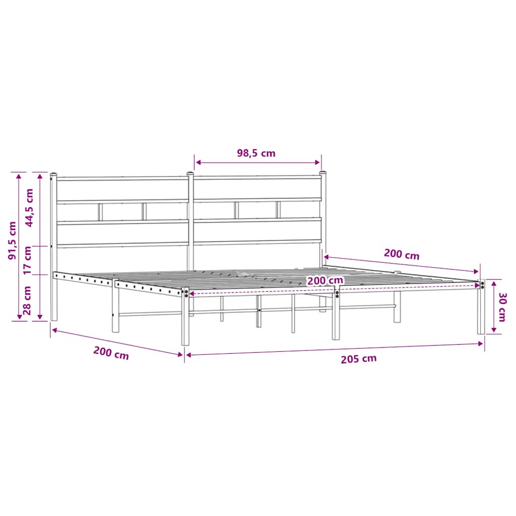 Okvir kreveta bez madraca s uzglavljem boja hrasta 200x200 cm