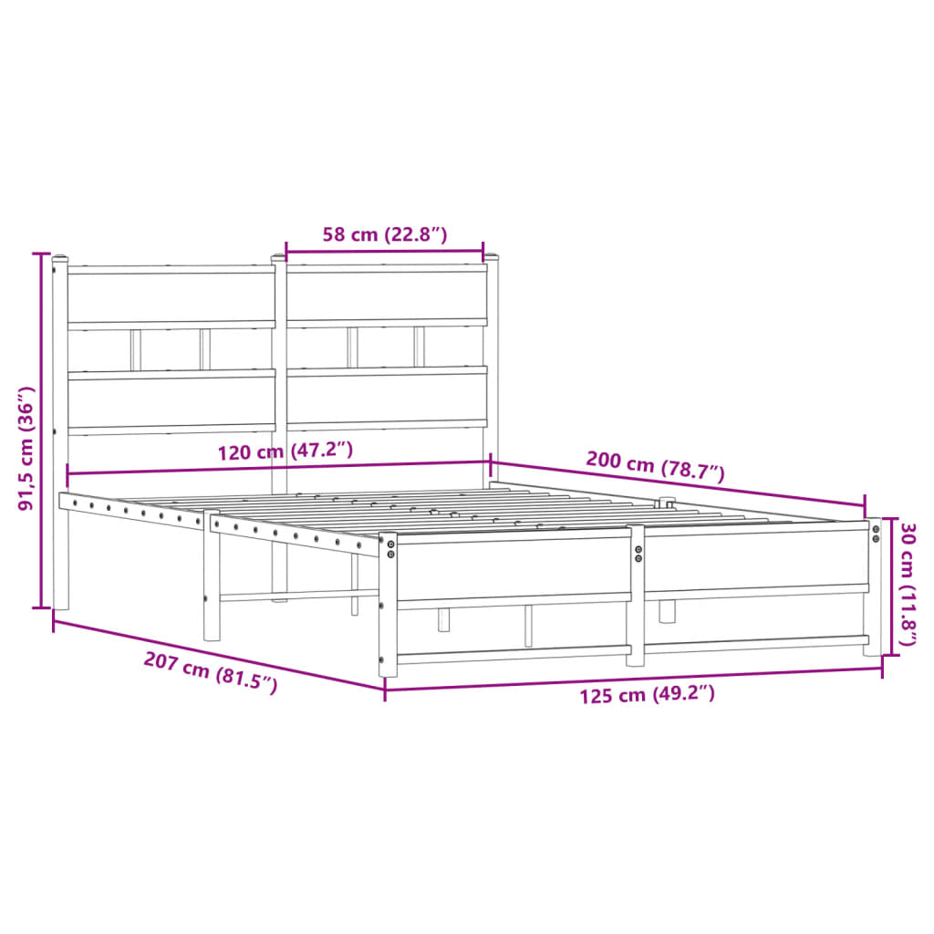 Metalni okvir kreveta bez madraca boja hrasta 120x200 cm