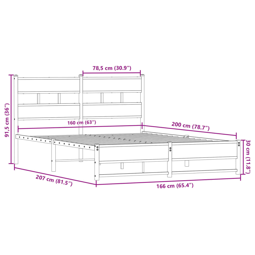 Metalni okvir kreveta bez madraca boja hrasta 160x200 cm