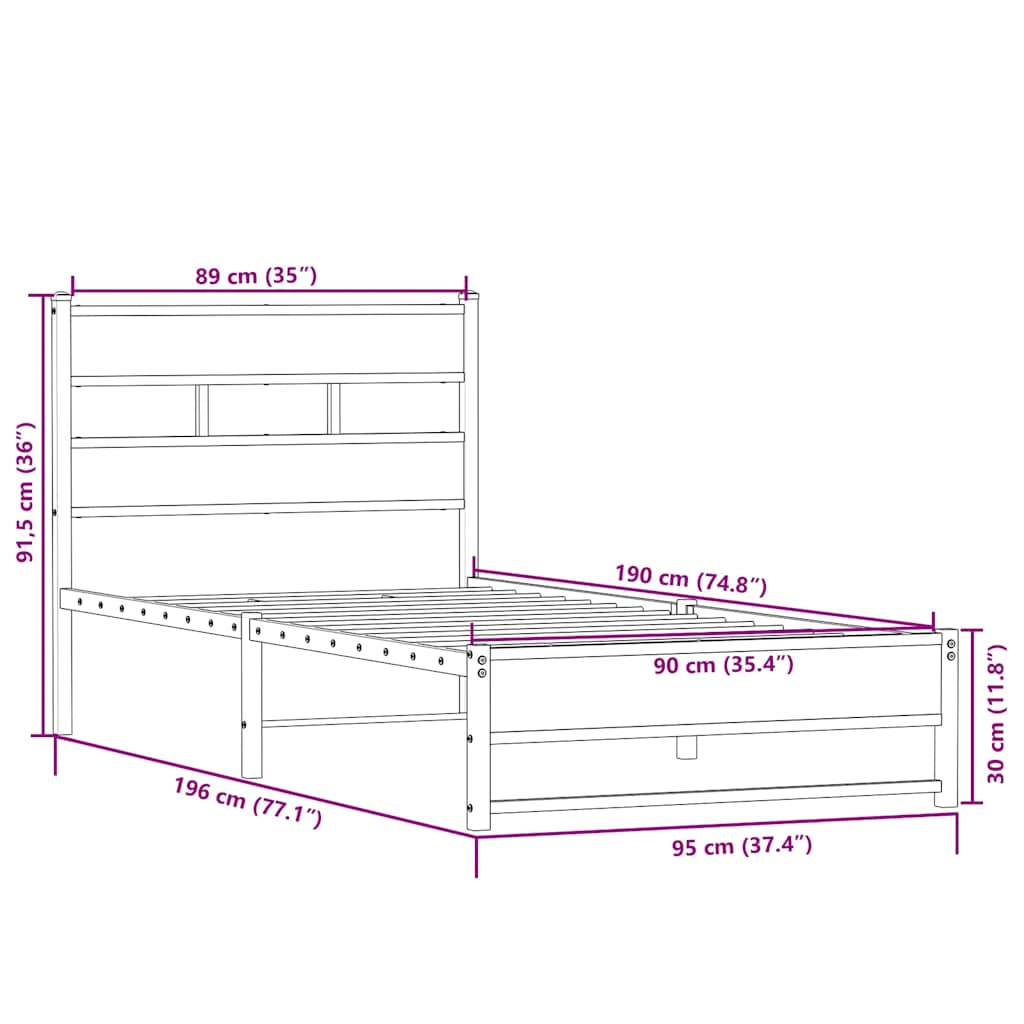 Metalni okvir kreveta bez madraca boja hrasta sonome 90x190 cm