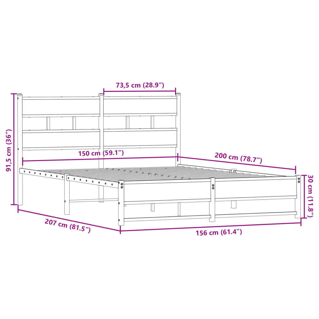 Metalni okvir kreveta bez madraca boja hrasta sonome 150x200 cm