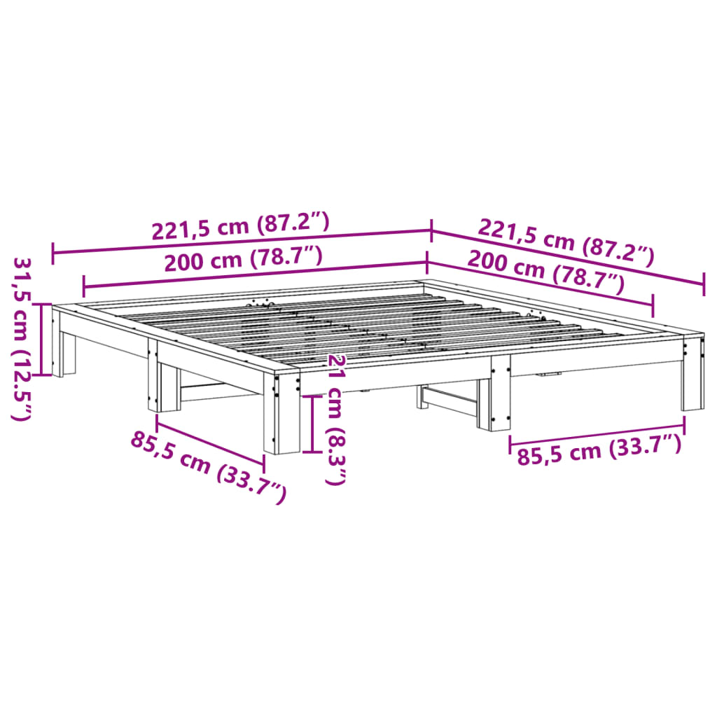 Okvir kreveta bez madraca voštano smeđi 200x200 cm od borovine
