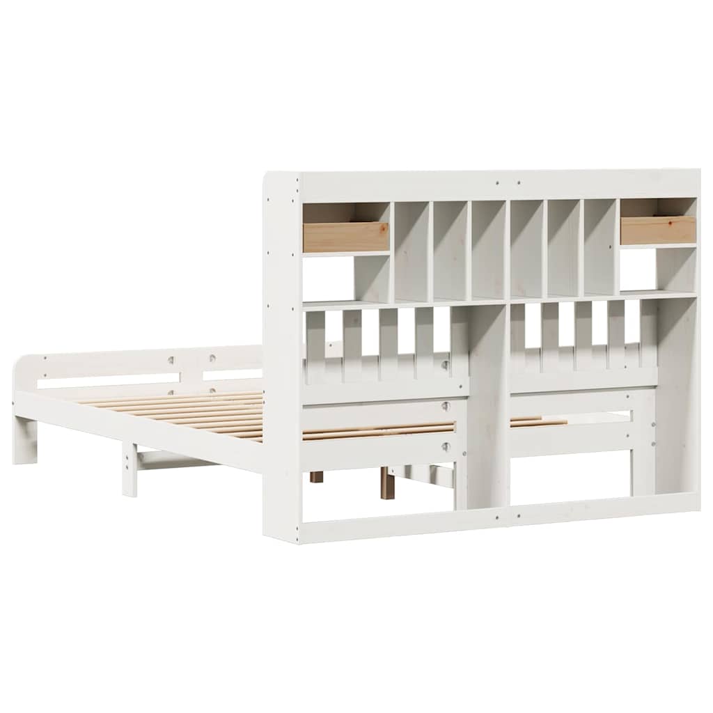 Krevet s regalom z knjige bez madraca bijeli 140x190cm borovina