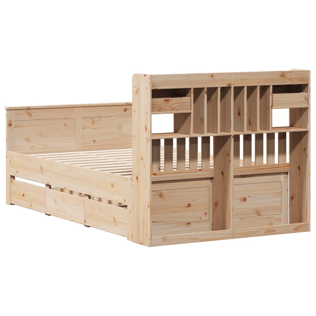 Krevet s regalom za knjige bez madraca 135x190 cm od borovine