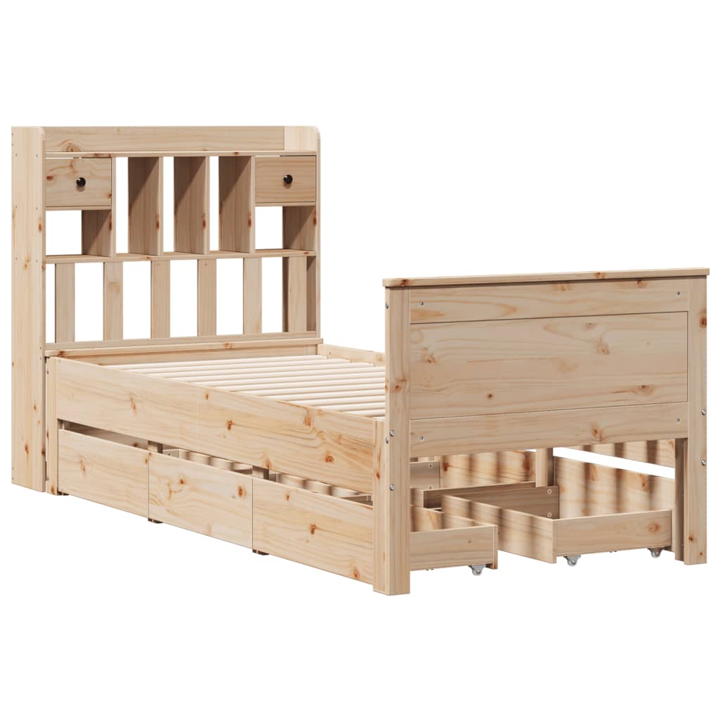Krevet s regalom za knjige bez madraca 90x190 cm od borovine