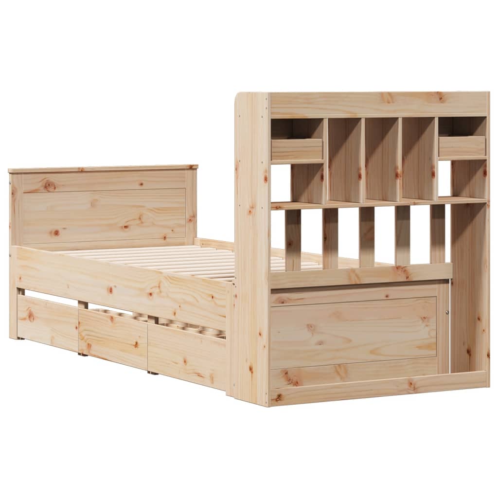 Krevet s regalom za knjige bez madraca 90x190 cm od borovine
