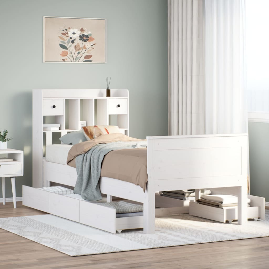 Krevet s regalom za knjige bez madraca bijeli 75x190cm borovina
