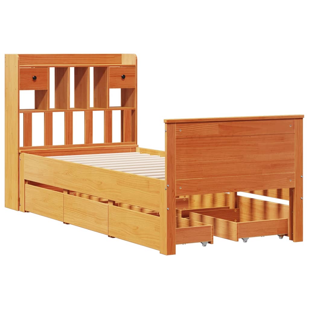 Krevet s regalom za knjige bez madraca 75 x 190 cm od borovine
