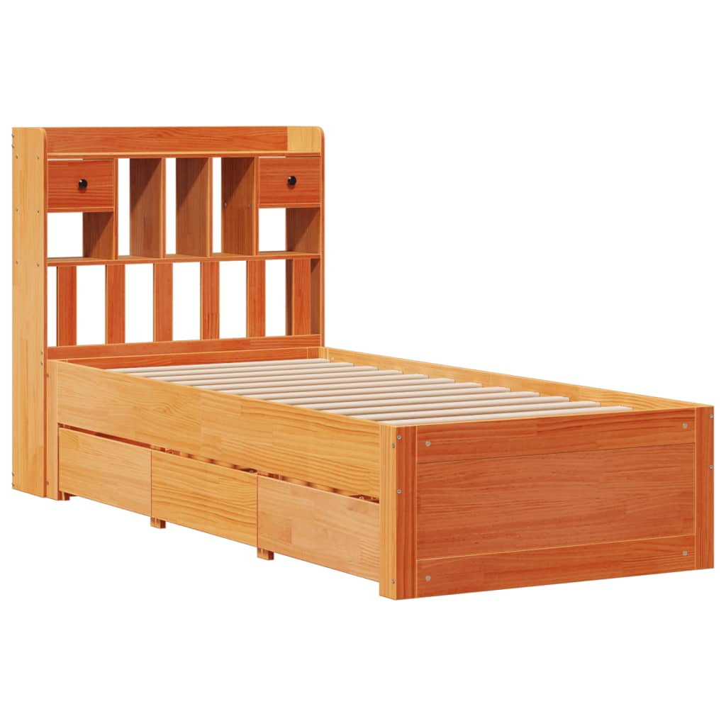 Krevet s regalom za knjige bez madraca 100 x 200 cm od borovine