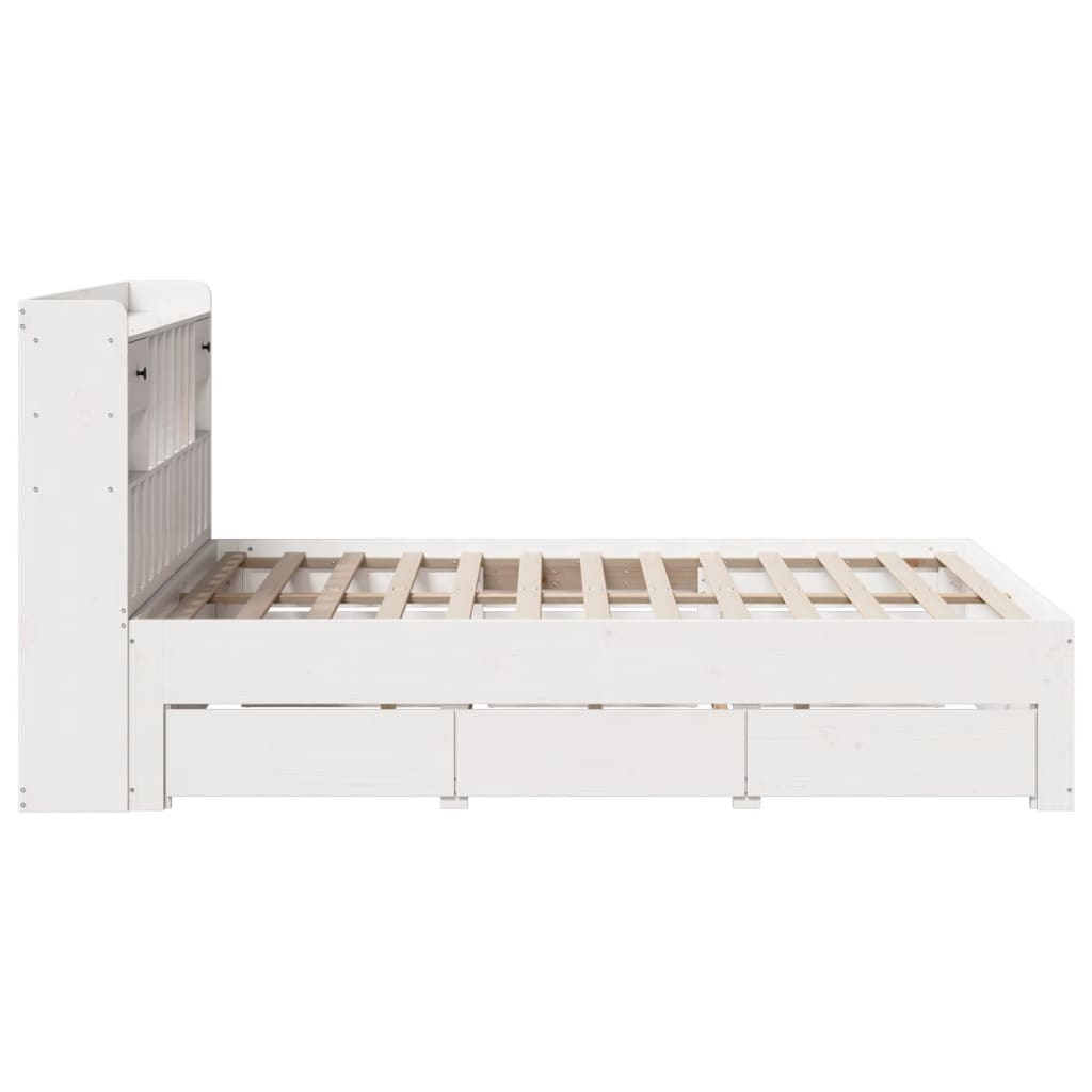 Krevet s regalom z knjige bez madraca bijeli 140x190cm borovina