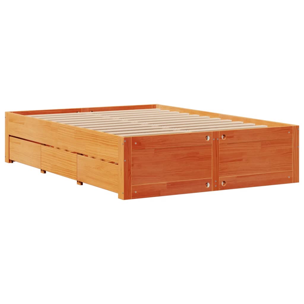 Krevet s regalom za knjige bez madraca 140 x 190 cm od borovine